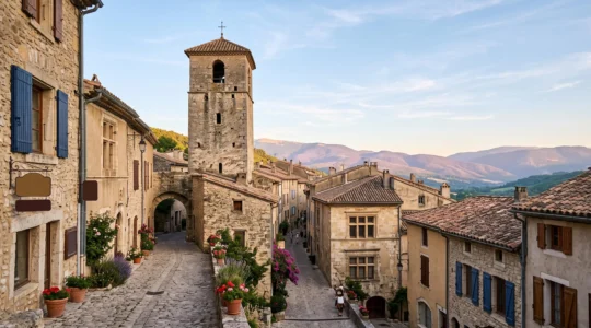 Vue d'un village perché de la Drôme illustrant la superposition des styles architecturaux à travers les siècles