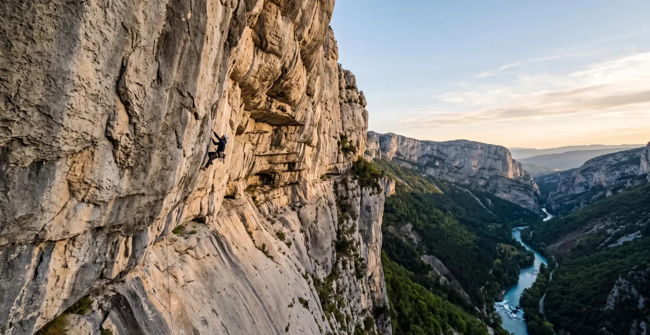 Falaise calcaire du Vercors surplombant une rivière drômoise, symbolisant les niveaux de difficulté des activités à sensations